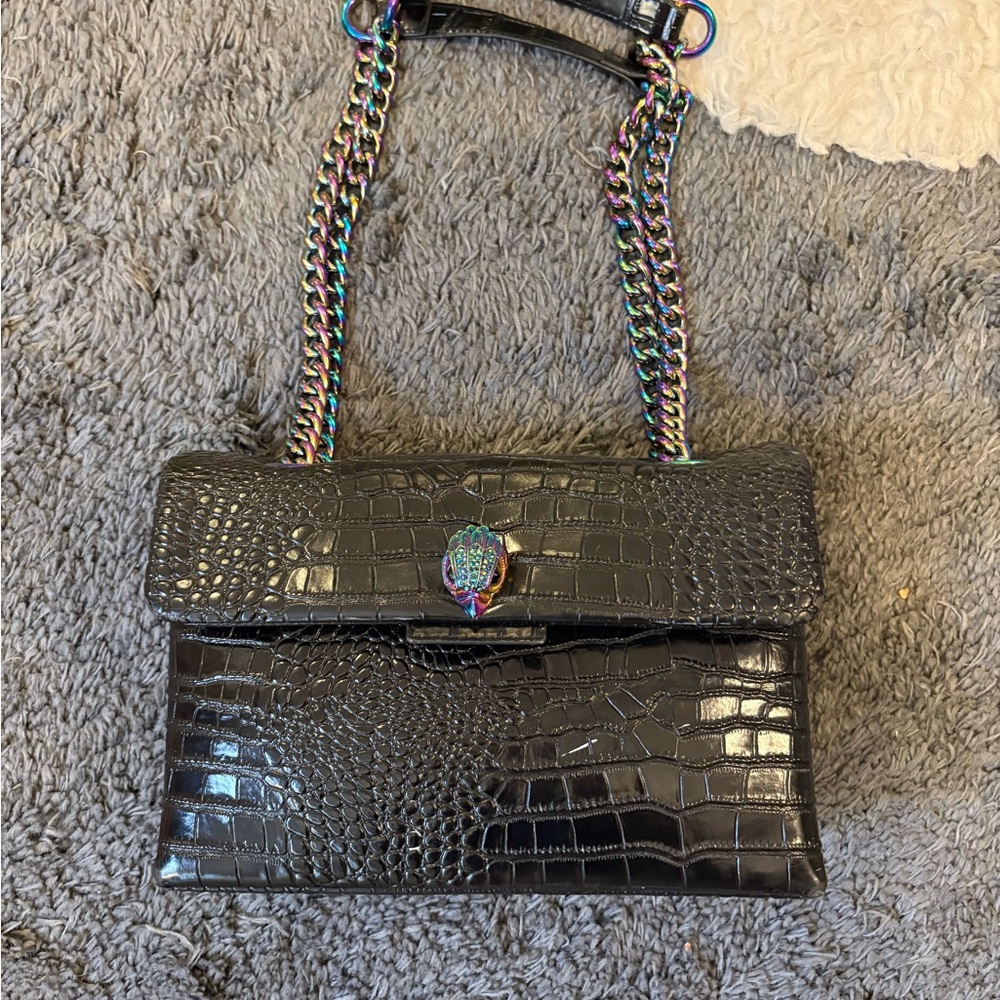Kurt Geiger Black Croc-Embossed Shoulder Bag